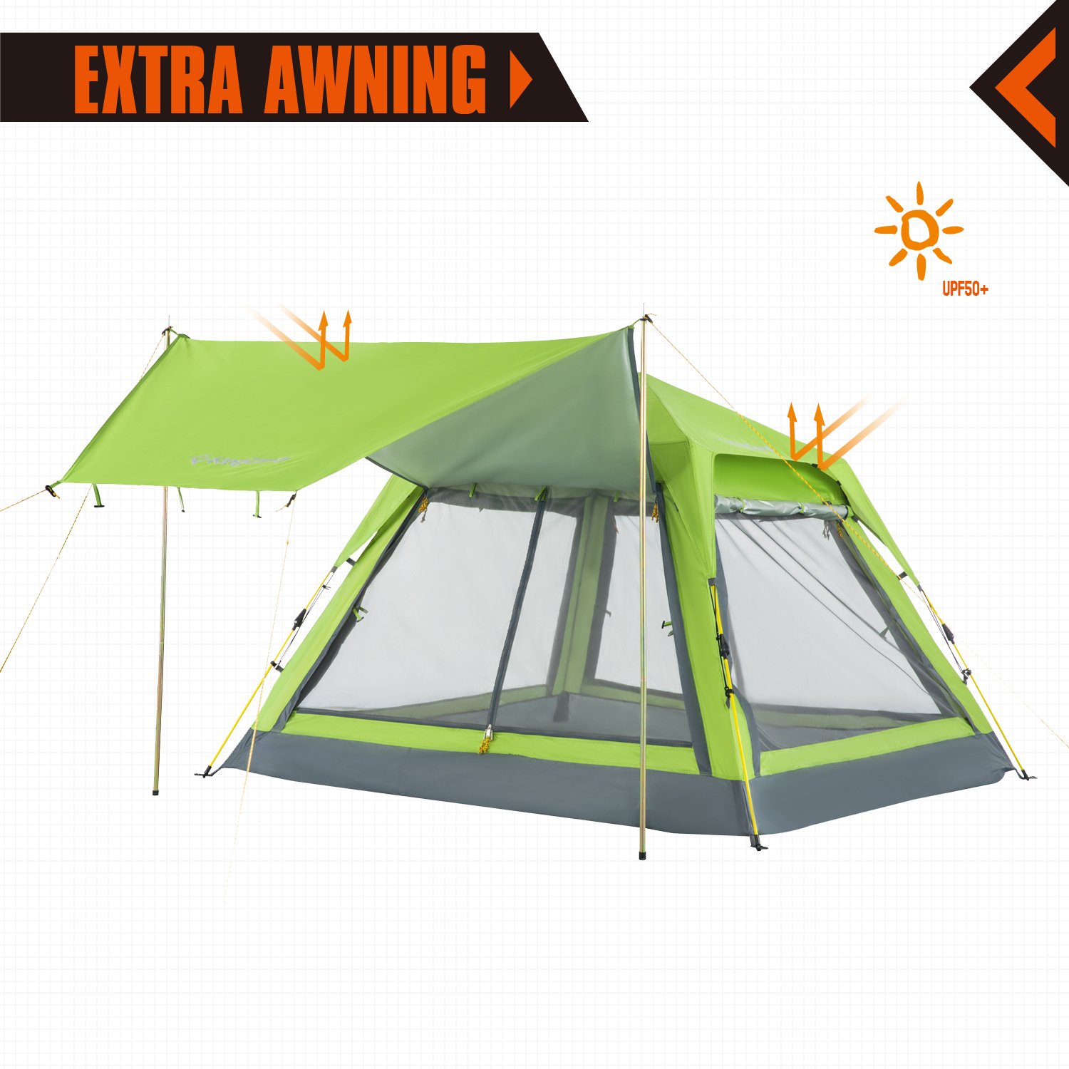 KingCamp Quick Up 3-4 Person Screen House Leisure Tent, Attached with Canopy for Beach Camping (Green)