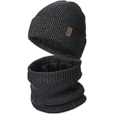 Wmcaps Winter Hat and Scarf Gift Set for Men, Windproof Fleece Lined Beanie & Neck Warmer for Cold Weather