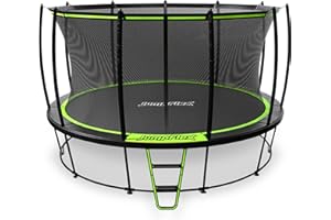 JumpFlex Hero Round Outdoor Backyard Trampoline with Net Safety Enclosure and Ladder - Heavy-Duty Jumping Trampoline Play Equipment for Family