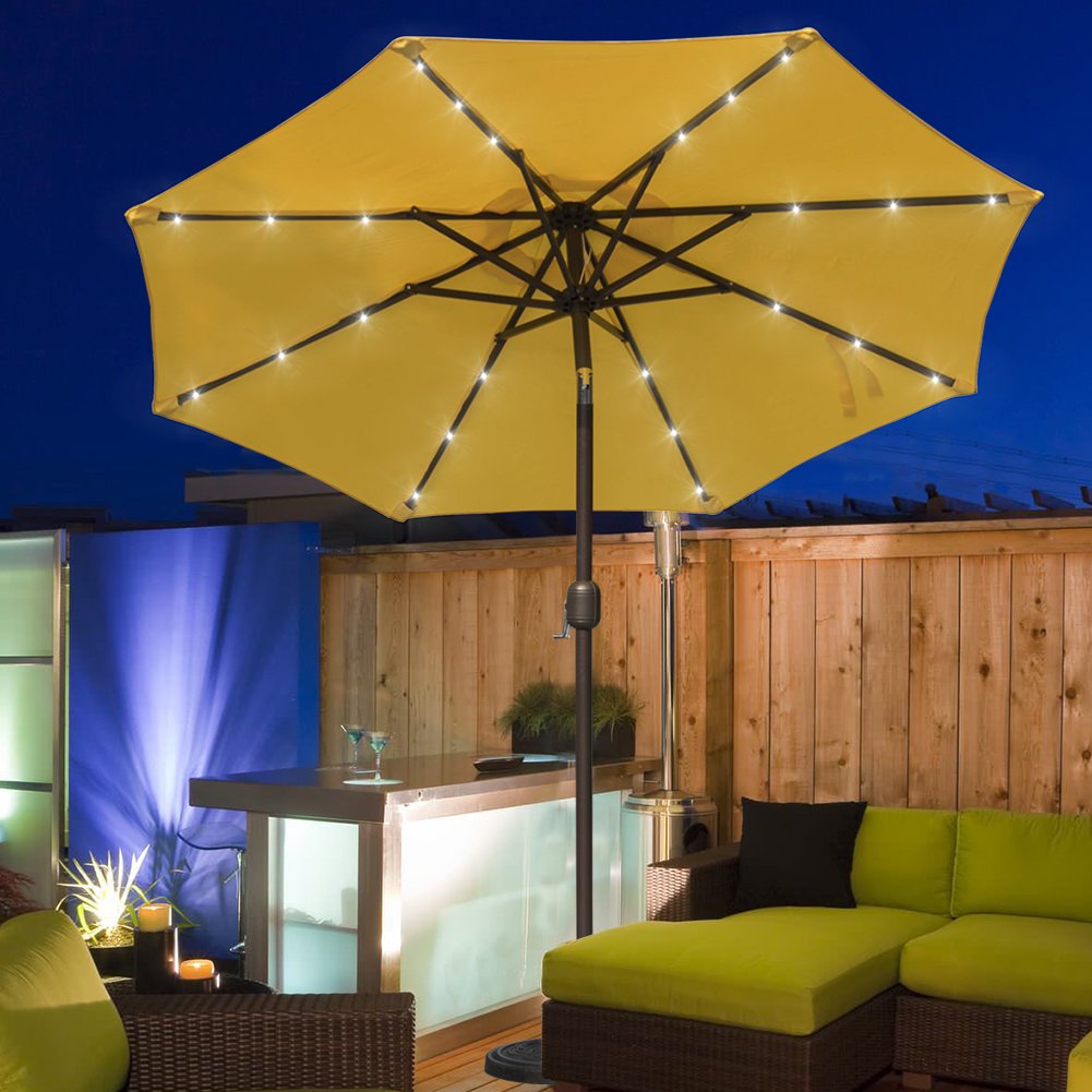 Patio Lawn Garden Umbrellas Polyester Canopy Sundale Outdoor 7 Ft Solar Powered 24 Led Lighted Patio Umbrella Table Market Umbrella With Crank And Push Button Tilt For Garden Deck Pool Apple