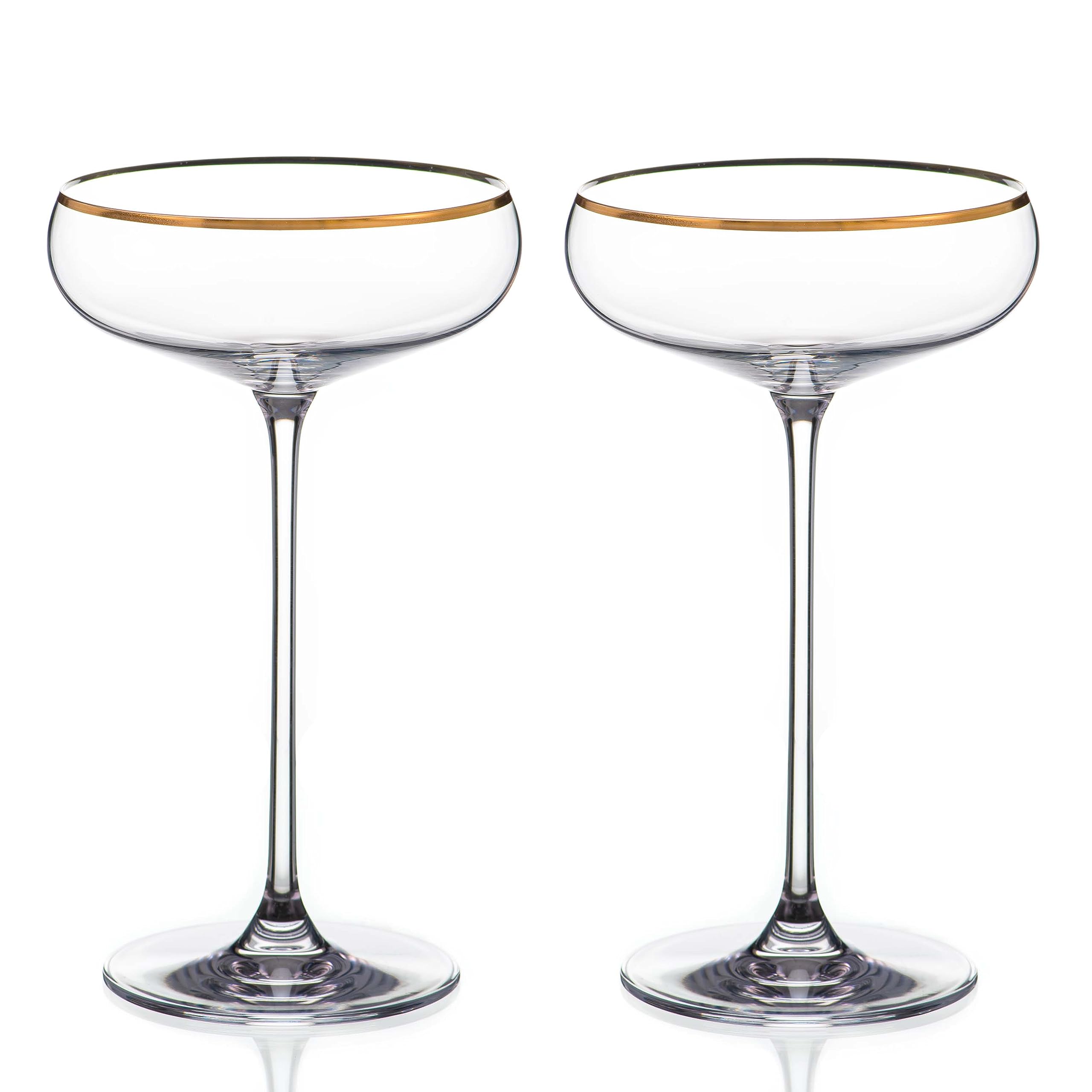 DIAMANTE Crystal Champagne Coupes Cocktail Saucers Elegance with Hand Painted Real Gold Rim - Set of 2