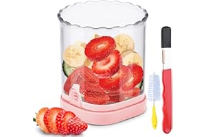 COSHONWOL Fruit Slicer Cup | Strawberry Slicer | Banana Slicer | Egg Slicers | Fruit Slicer Cup for Strawberry Banana Egg with Cleaning Brush & Blade Sharpener (1, Pink)
