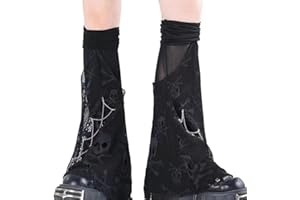 Alternative Tulle Over Knee Fitted Leg Cover for Women Punk Warmer Hollowed Skull Fishnet