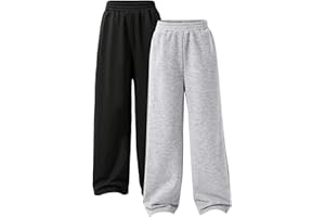 RoseSeek Girl's Baggy Sweatpants Elastic Waist Wide Leg Pants Joggers Track Sweat Pants Trouser 2 Pack