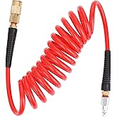 Hromee 1/4-Inch x 10ft Polyurethane Recoil Air Hose with Fittings Compressor Hose with 1/4 in. Industrial NPT Coupler and Plu