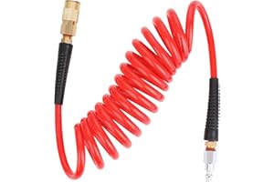 Hromee 1/4-Inch x 10ft Polyurethane Recoil Air Hose with Fittings Compressor Hose with 1/4 in. Industrial NPT Coupler and Plu