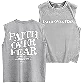 Weetiotio Mens Christian Sleeveless Shirts Faith Over Fear Graphic Tank Tops Gym Workout Acid Wash Tanks Cut Off Muscle Shirt