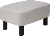 IBUYKE 16.54 inch Linen Pouf Ottoman Footrest with Pine Wood Legs