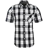 NUTEXROL Men's Plaid Button Down Short Sleeve Shirts 100% Cotton Casual Dress Regular Fit Shirt with Pocket