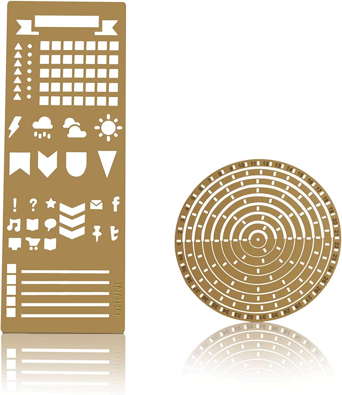 Stainless Steel Ruler Circle Stencil DIY Letter Numbers Engraving Template for Bullet Journaling Adult Kids Calendar Notebook Planner Agenda Scrapbook Album Craft Supplies Gold
