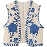 Wyeysyt Women Floral Embroidered Vest Vintage Sleeveless Boho Y2k Cardigan Open Front Cropped Waistcoat