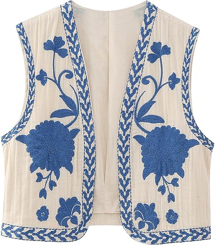 NUFIWI Women Vintage Embroidered Floral Vest Y2k Sleeveless Open