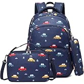 mygreen 3-in-1 Kids Backpack Set with Lunch Box &amp; Pencil Case Dark Blue Car | For Boys Girls 3-8Y, Water Resistant, Reflective Strips, School Daycare Picnic Outdoor Travel, 3pcs kids school backpack set