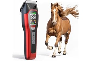 LEMULEGU Horse Clippers,Quiet 2-Speed Horse Grooming Clippers,Rechargeable Pet Shaver for Matted Long Hair,Cordless Wide-Blade Powerful Horse Trimmer Kit for Thick Coat #066 Red