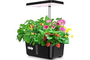TILTOP Hydroponics Growing System 8 Pods Indoor Herb Garden with LED Grow Light, Height Adjustable Plant Germination Kit Indoor Grow Kit Countertop Garden with Automatic Pump & Timer Black