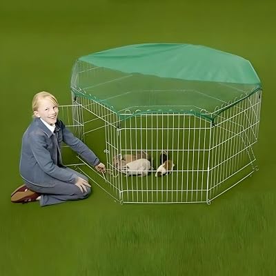 VivaPet Double Dragon Pet Playpen 55in Foldable Galvanized Metal Mesh Cover