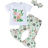 YINGISFITM Toddler Baby Girl St Patricks Day Outfit Clover T Shirt Irish Shamrock Bell Bottoms Lucky Spring Clothes