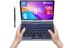 KOOFORWAY Mini Laptop 8 inch HD Touchscreen Portable, Windows 11 Pro Small Gaming Laptop, N100 12 GB LPDDR5 1 TB M.2 SSD, Wi-Fi 6,BT 5.2 2 MP Camera, G-Sensor, HDMI, Type C (ZXLH-12GB-1TB)