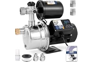 Hanchen 3/4 HP 2-IN-1 Shallow Well Pump with Pressure Tank Automatic Booster System Stainless Steel Intelligent Jet Pump 790 GPH Self-Priming Pump with Anti-Freeze Touch Panel Control