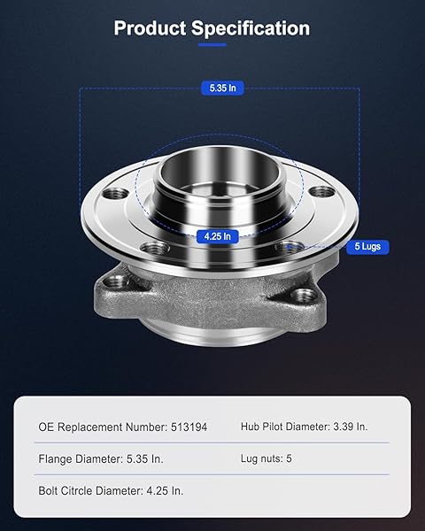 ECCPP REPLACEMENT FOR PAIR OF 2 NEW COMPLETE FRONT WHEEL HUB BEARING ASSEMBLY 5 LUGS W/ABS FOR VOLVO S60 S80 V70 XC70 1999-2009 513194 X2