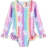 Ghteas Toddler Girls Long Sleeve Swimsuit One Piece Ruffle Zipper Rash Guard Bathing Suit UPF 50+ Kid Swimwear 1-6 Years