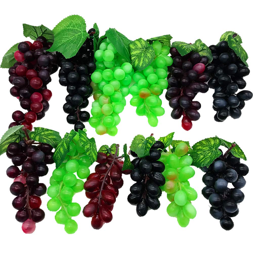 Aisamco 12 Pack Assorted Artificial Grapes Frosted Grape Bunches Rubber Grape with 4 Sizes for Vintage Favor Fruit Wine Décor Faux Fruit Props