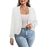 EliteLand Womens Plus Size Lightweight Cardigan Sweater Open Front Long Sleeve Knitted Cropped Shrug