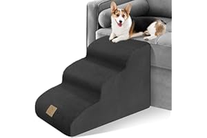 Mestuel Dog Stairs for Couch Bed Sofa, 3-Tiers Dog Stairs Ramp for Small Old Dogs Cats, Pet Stairs Steps with Gentle Slope &Non Slip Bottom/Machine Washable Cover, Black