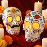 Fumete 2 Pcs Dia De Los Muertos Decorations - Day of The Dead Sugar Skull | Light Up 4.7