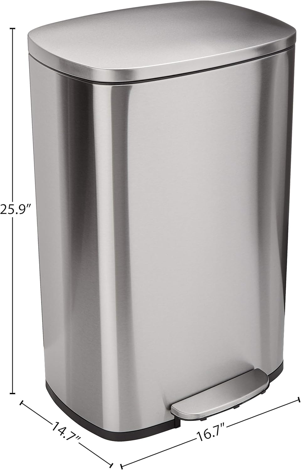Basics Rectanglular, Stainless Steel, Soft-Close, Step Trash Can, 50 Liter /13.2 Gallon, Satin Nickel: Home & Kitchen