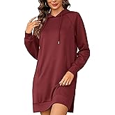 Quenteen Hoodie Dress for Women Sweatshirt Dress Oversized Casual Split Hem 2025 Fall Winter Pullover Dresses with Pockets