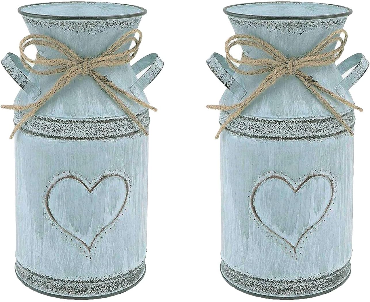 High Decorative Vase Rustic Vintage vase French Style Country Metal Shabby Chic Vase Galvanized Sheet Garden Plating Flower Pot Milk Can with Heart-Shaped Unique Design for Home Kitchen Decoration