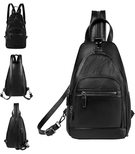 Womens Leather Convertible 7 Pocket Medium Size Tear Drop Sling Backpack Purse Shoulder Bag, Light Brown : Clothing, Shoes & Jewelry