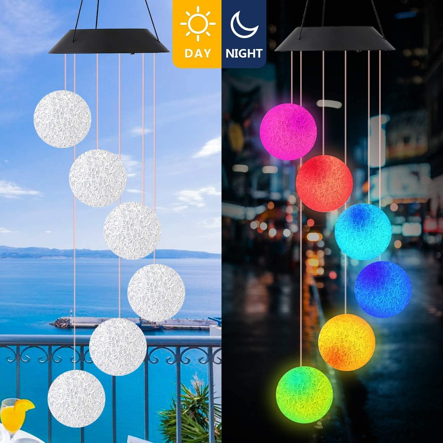 Wind chimes Color Changing Solar Power Wind Chime Crystal Ball Wind chimes Mobile Portable Waterproof Outdoor Decorative Romantic Wind Bell Light for Patio Yard Garden Home (2 pack Crystal Ball) : Garden & Outdoor