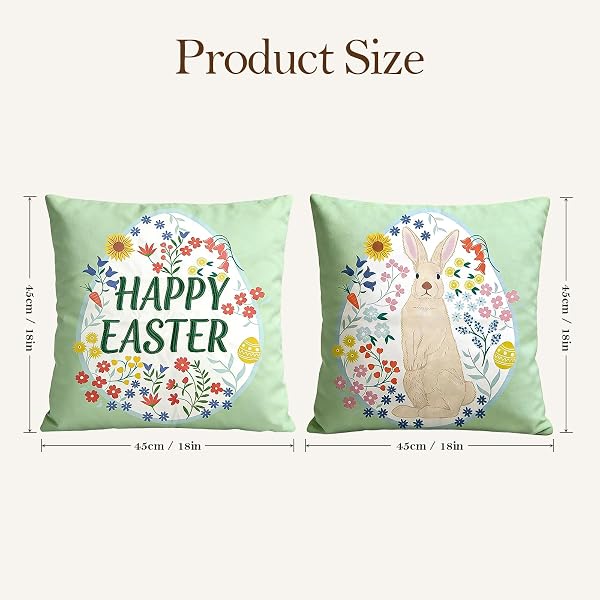 WDS WONDROUS EASTER PILLOW COVERS 18X18 INCH, SPRING THROW PILLOW COVERS SET OF 2, FARMHOUSE DECORATIVE LUMBAR PILLOWS CASE FOR COUCH, SOFA, LIVING ROOM, HAPPY EASTER HOME DECOR