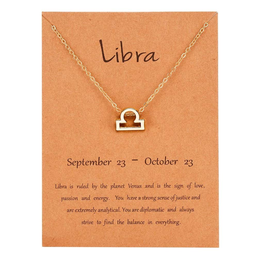 Gold Star Sign Pendant Chain Necklace - Libra (23rd September - 23rd October) - Zodiac Constellation Horoscope Celestial Astrology Jewellery - Women Men Gift