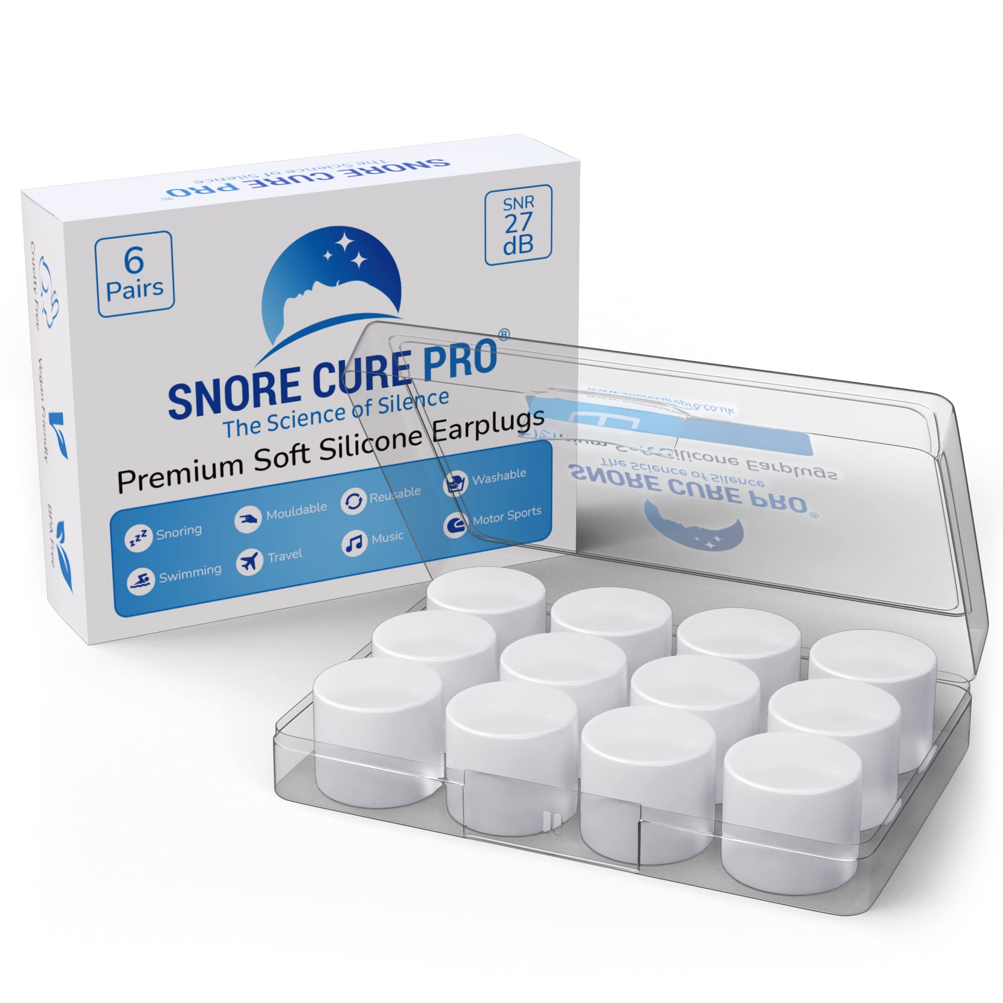 Premium Soft Silicone Earplugs | 6 Pairs - 27dB Noise Cancelling Ear Plugs | Anti Snoring Devices with Custom Stop Snoring Hypnosis Recording + Stop Snoring Ebook | Best Ear Plugs for Sleep!