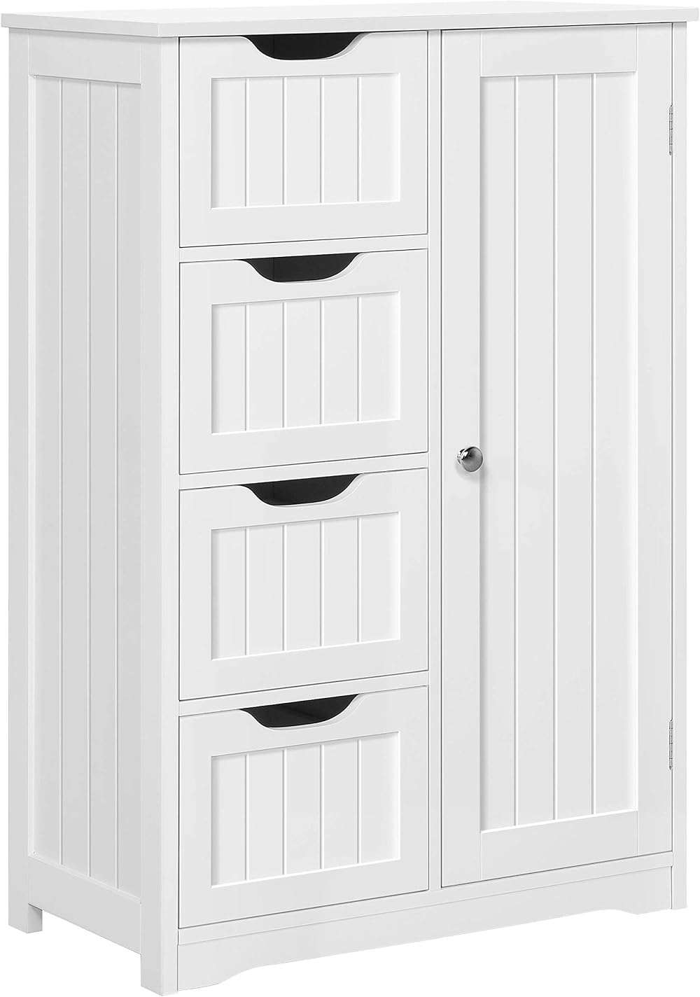 Yaheetech White Bathroom Floor Cabinet with 4 Drawers 1 Door Adjustable Shelf