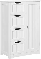 Yaheetech White Bathroom Floor Cabinet with 4 Drawers 1 Door Adjustable Shelf