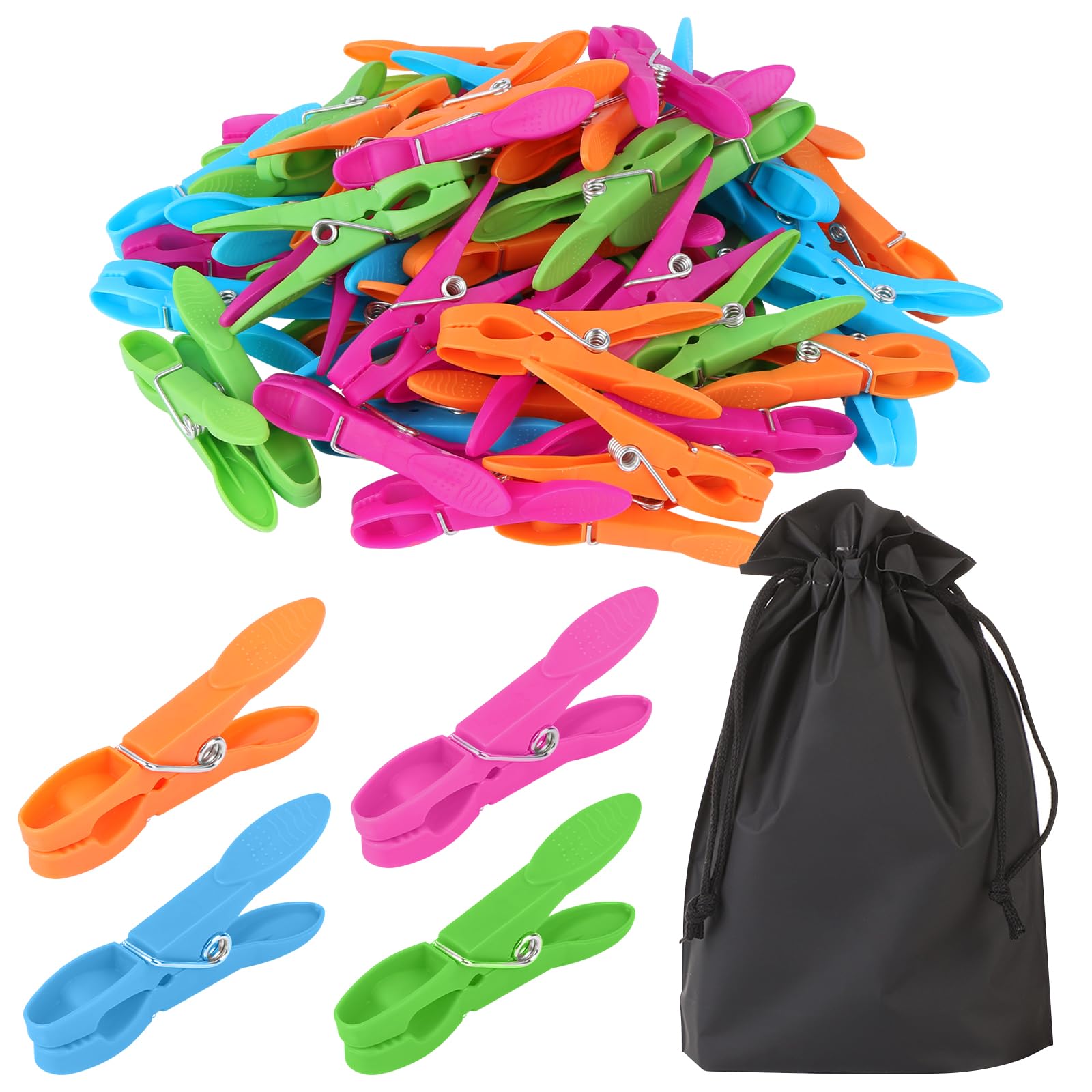 60 Pcs Clothes Pegs, Non Slip Clothes Clips Spring Clothespins with Storage Bag, Multicolor Windproof Clothespins Laundry Pegs for Washing Line Laundry Bathroom Kitchen
