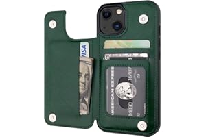 Onetop Compatible with iPhone 13 Wallet Case with Card Holder, PU Leather Kickstand Card Slots Case, Double Magnetic Clasp Durable Shockproof Cover 6.1 Inch(Green)