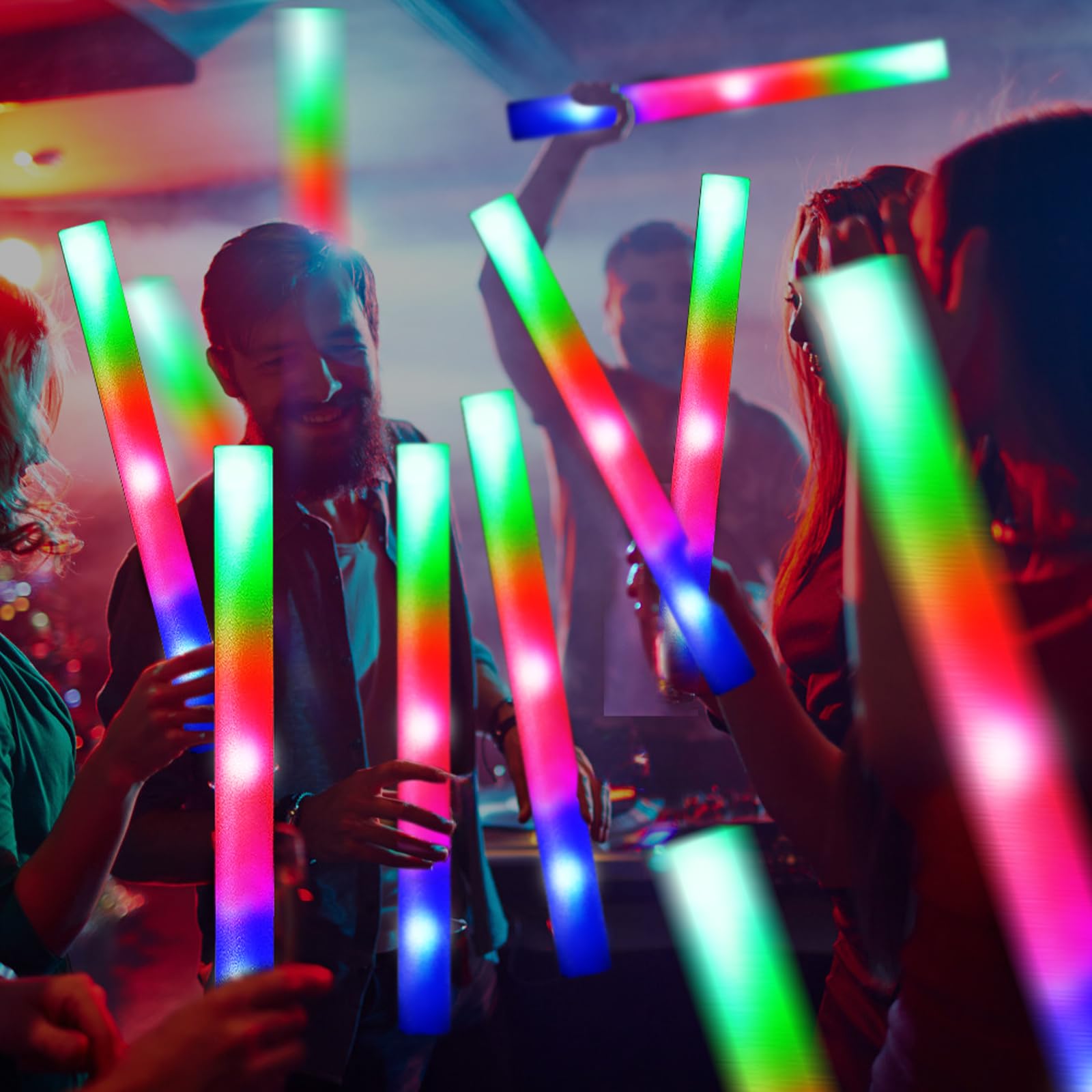 48 Pcs Foam Glow Sticks, Glow Sticks Bulk with 3 Modes Colorful Flashing, Light Up Baton Wands for Kids, Glow Stick Party Pack for Wedding, Raves, Concert, Camping, New Year Carnival