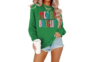 YALUCOR Merry Christmas Sweatshirts Women Merry And Bright Christmas Pullover Top Chenille Patch Letter Printed Xmas Gifts Top