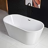 WOODBRIDGE 59" Acrylic Freestanding Bathtub Contemporary Soaking White Tub with Matte Black Overflow and Drain,B0014-MB
