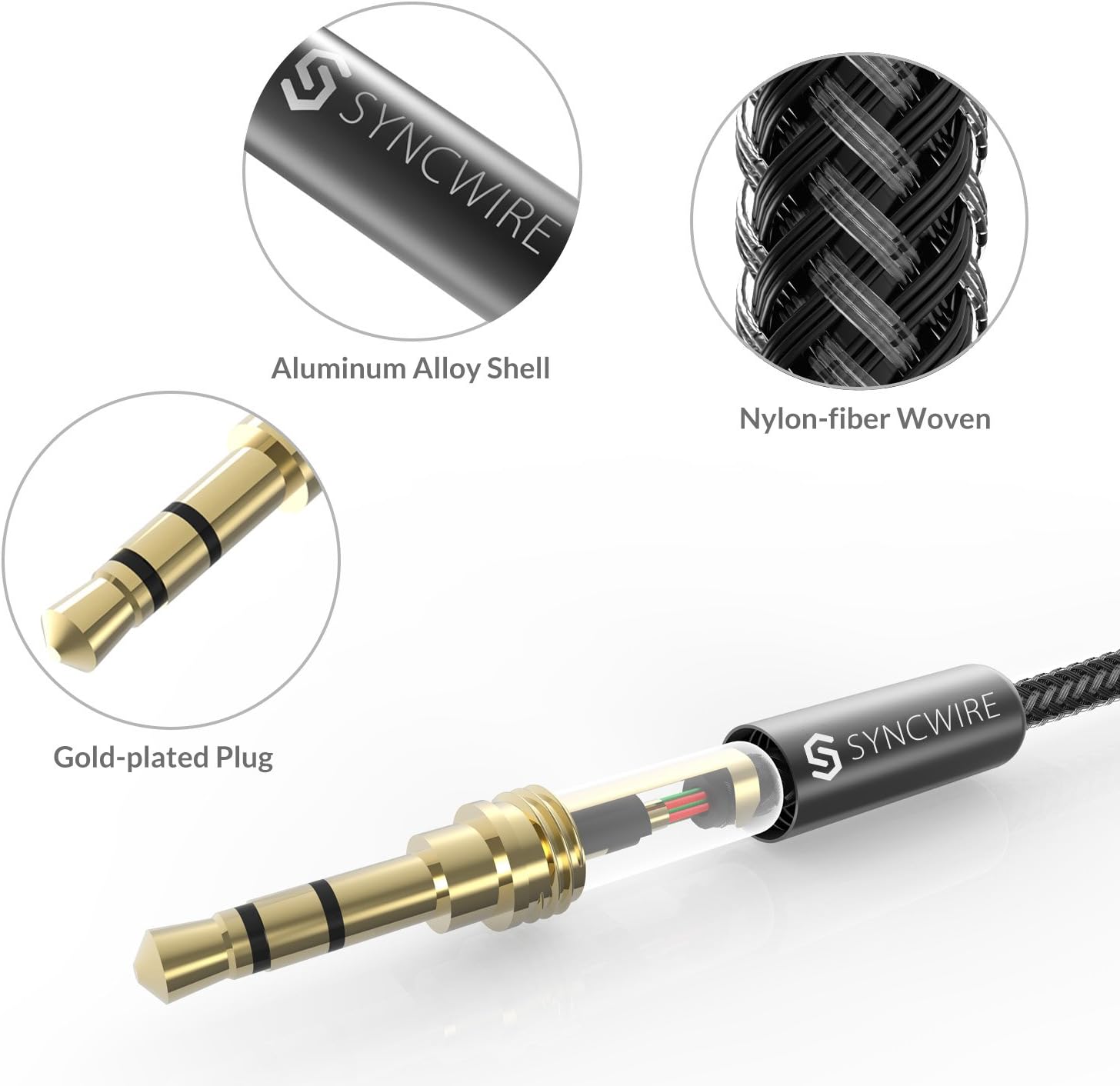 Syncwire 3.5mm Nylon Braided Aux Cable (3.3ft/1m,Hi-Fi Sound), Audio Auxiliary Input Adapter Male to Male AUX Cord for Headphones, Car, Home Stereos, Speaker, iPhone, iPad, iPod, Echo & More - Black