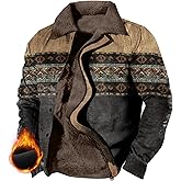 Biacolum Western Cowboy Retro Winter Jackets for Men Graphic Heavy Warm Lined Big and Tall Coats Zipper Thick Jackets