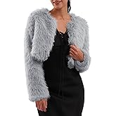Amazhiyu Women's Faux Fur Cropped Coat Long Sleeve Open Front Winter Jacket
