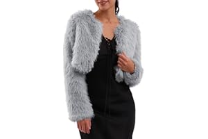 Amazhiyu Women's Faux Fur Cropped Coat Long Sleeve Open Front Winter Jacket