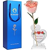 OLEKURT 24K Gold Rose - Unique & Everlasting Real Hand Dipped in 24K Gold, Forever Real Rose Gifts for Wife Anniversary Valentines Day Mother's Day Birthday (Pink Rose with Love Stand)