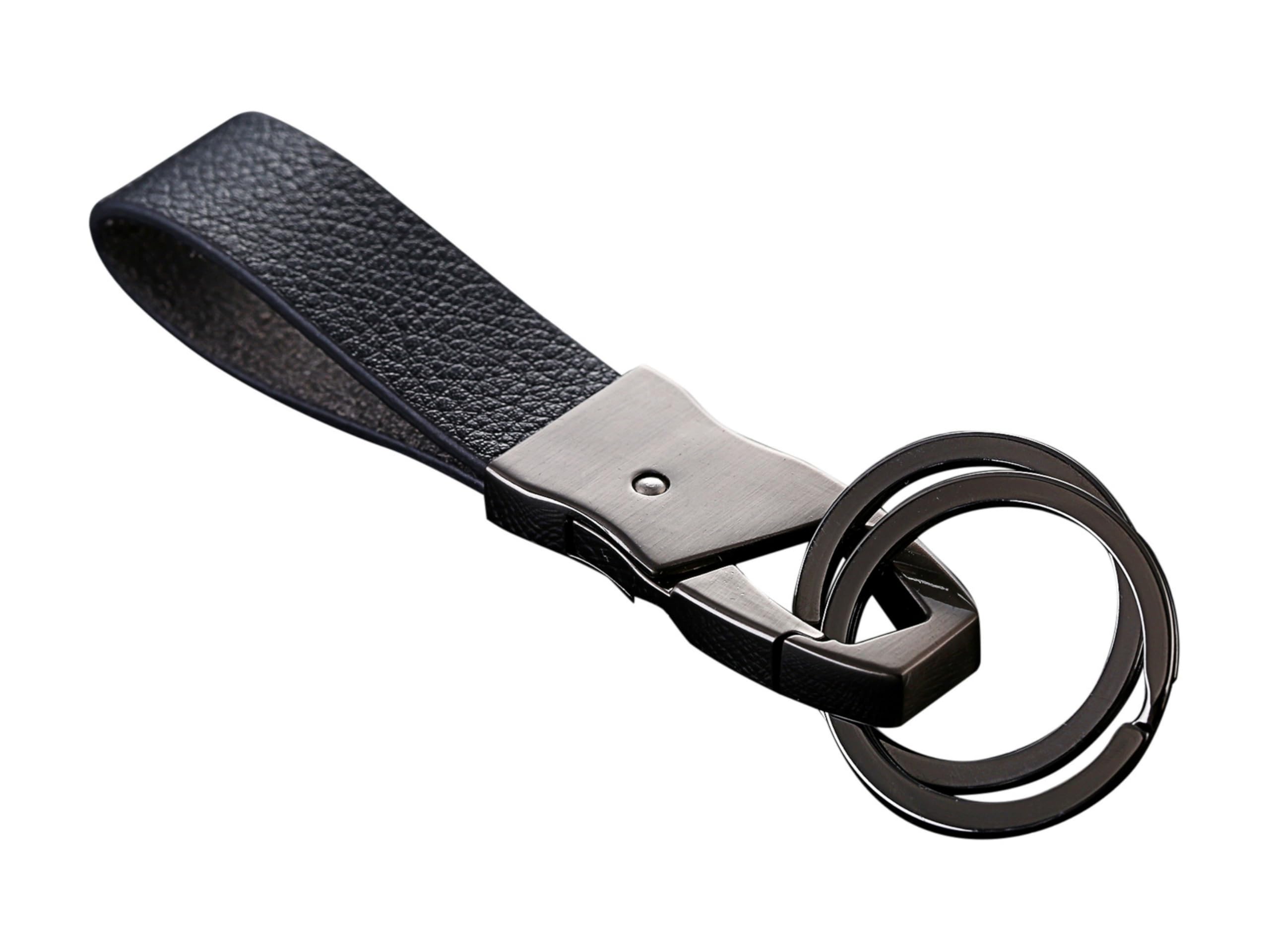 Cerbery® | Elegant leather keyring with rings and gift box | Keychain keychain key holder keyring car photo engraving ring | Ladies Men | Gift (Black)